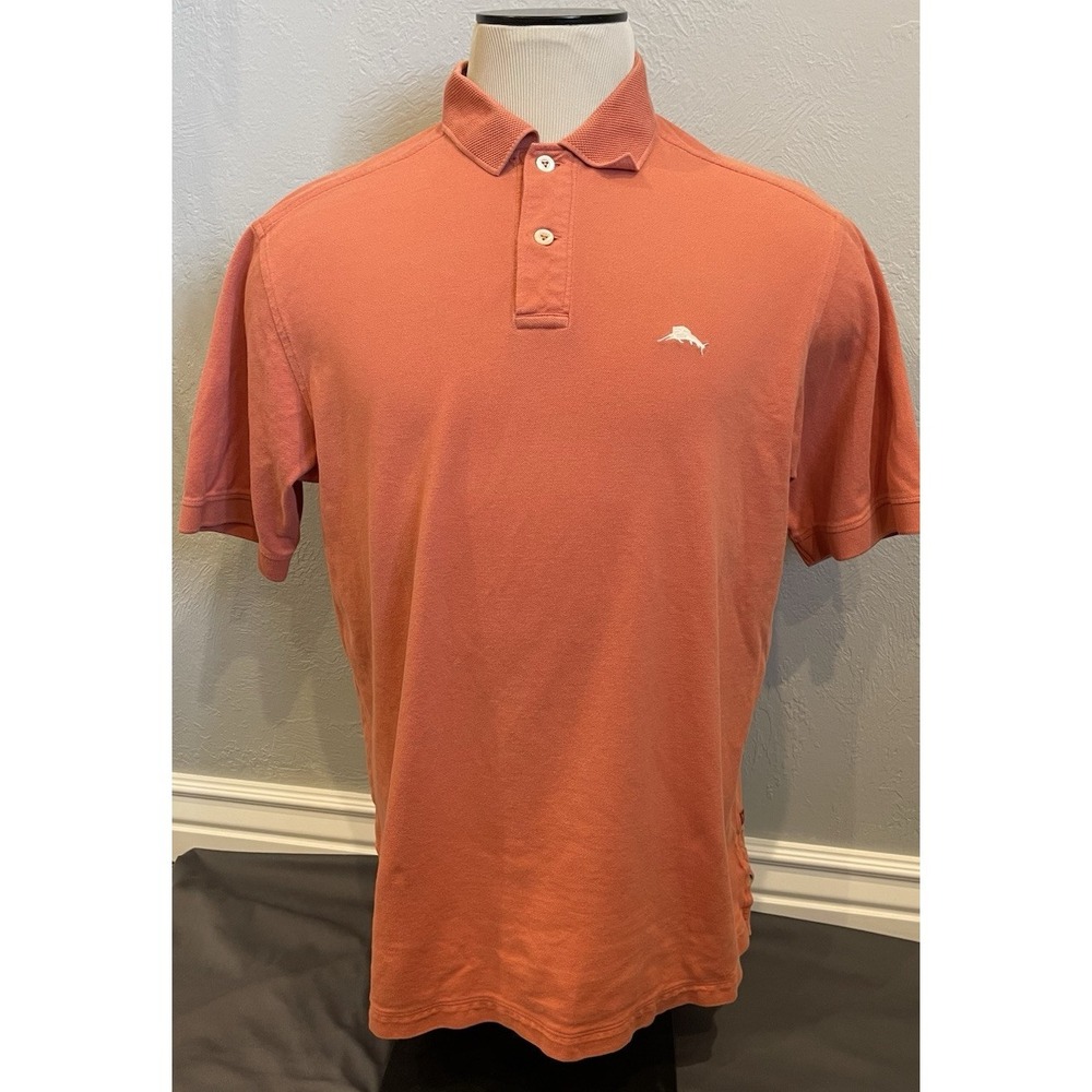Tommy Bahama Polo‎ Shirt Mens Size Large Orange Coral Short Sleeve Top